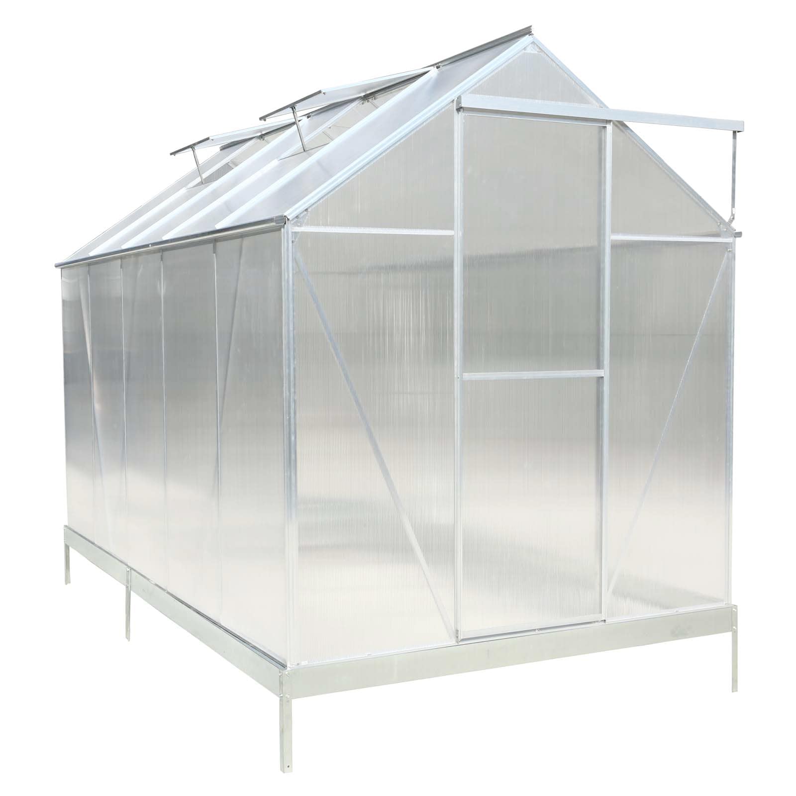 Tatayosi Polycarbonate Greenhouse Heavy Duty Outdoor Aluminum Walk-in Green House Kit with Rain Gutter Vent and Door for Backyard Garden color aluminium