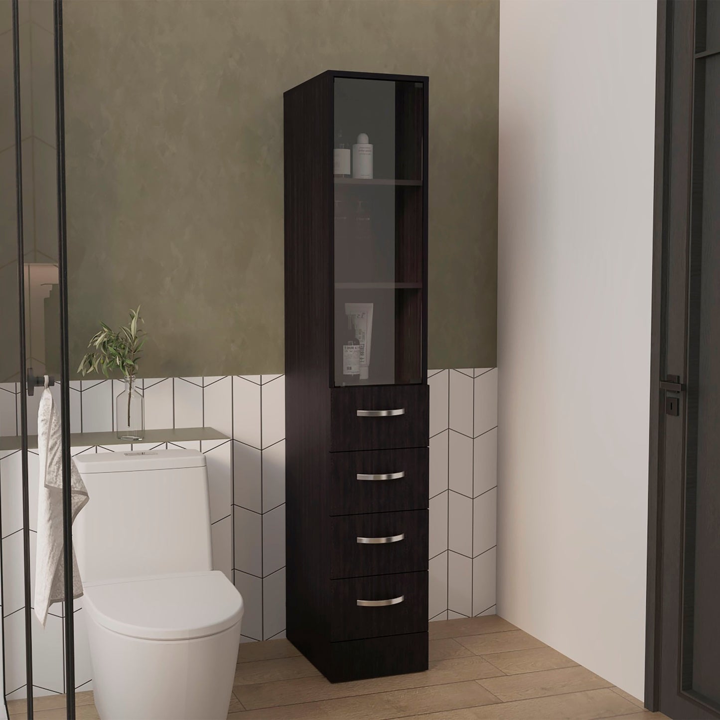 Tatayosi White Vanguard Linen Cabinet with Three Shelves Four Drawers