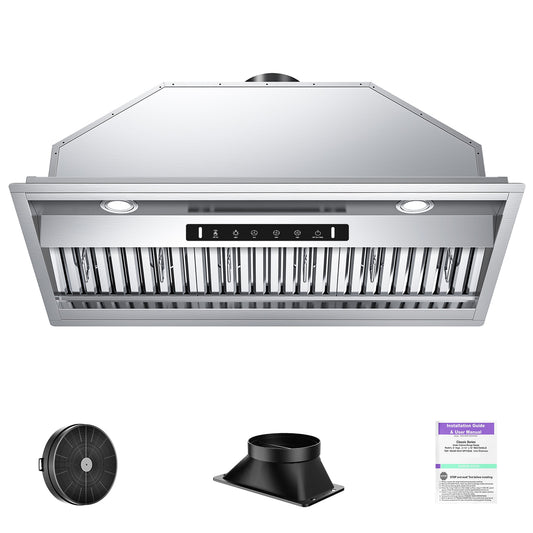 VIKIO 36 inch Ducted 980-CFM Recirculating Stainless Steel Insert Under Cabinet Range Hood with Charcoal Filter