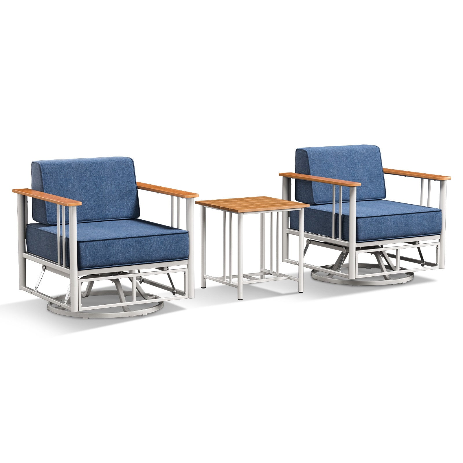 Rilyson Set of 2 Blue Stainless steel Frame Swivel glider Conversation Chair with Blue Blue Cushioned Seat