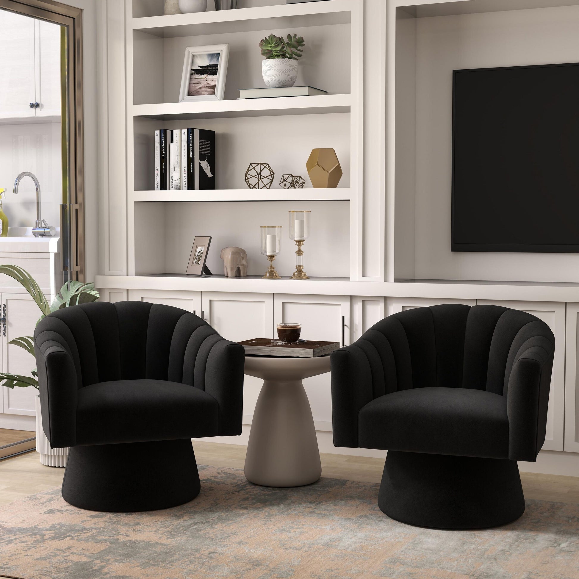 SEYNAR  Modern Glam Velvet Upholstered Round Swivel Accent Arm Barrel Chair for Living Room Set of 2