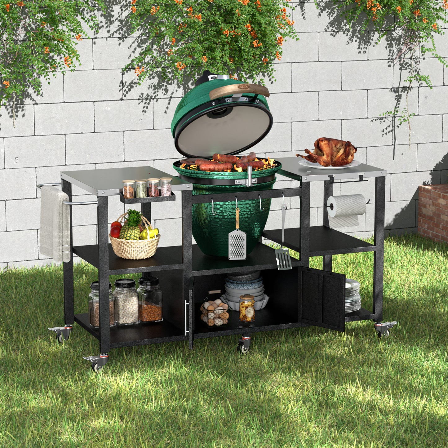 VEIKOUS Black Steel Grill cart