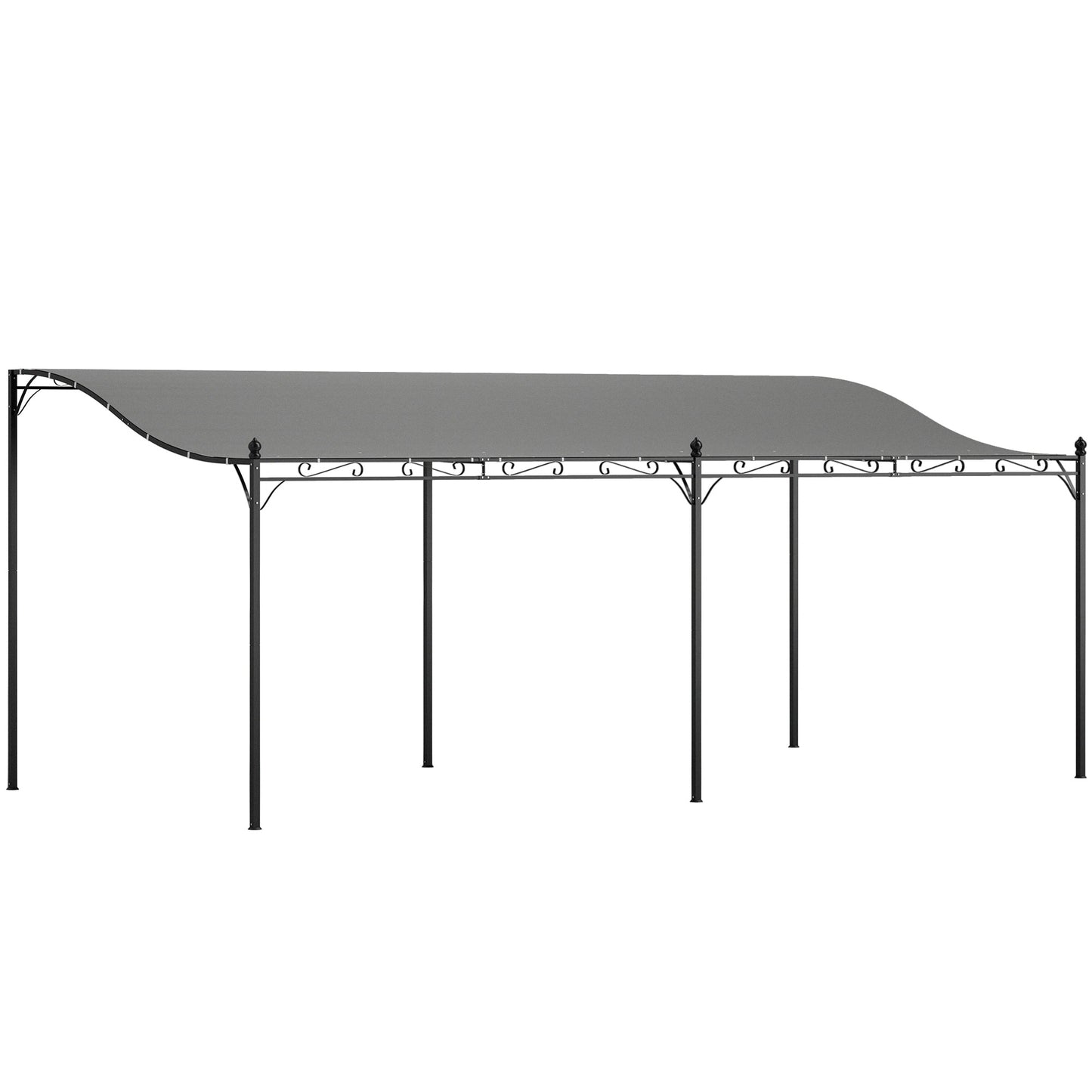 Outsunny  10' x 20' Outdoor Pergola Canopy WallMounted Metal Patio Canopy with Drainage Holes for Backyard Garden Porch Dark Gray
