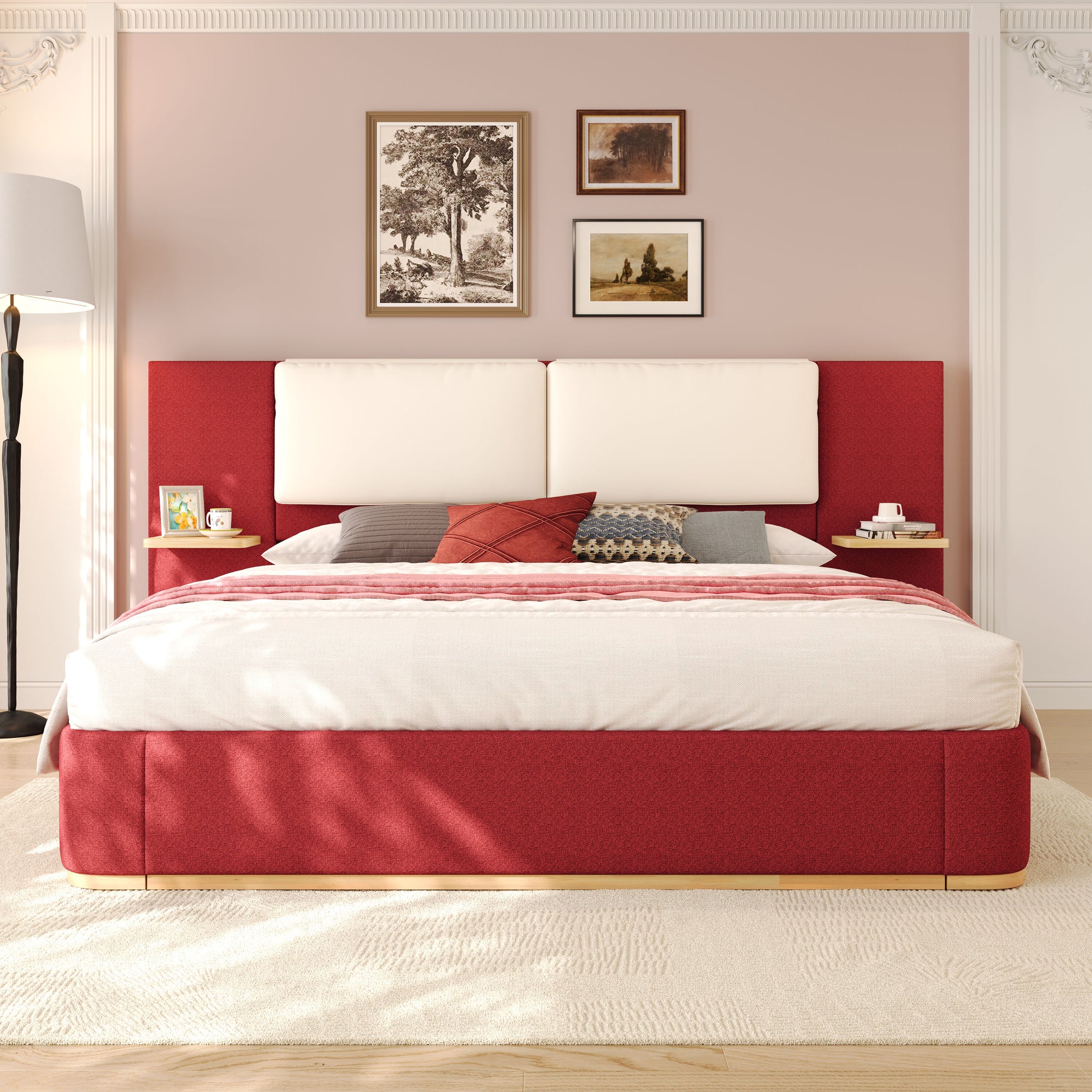 Christopher Knight Home Malinta Modern Fabric Anti-Collision Panel Platform Bed Queen Red