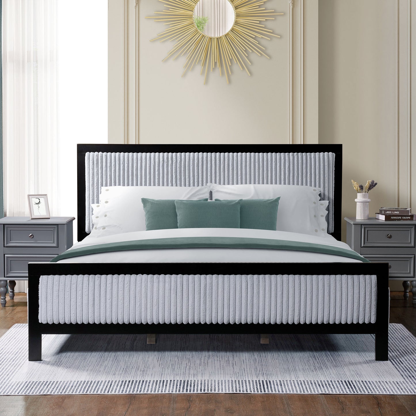 Christopher Knight Home Verve Modern Fabric Fluffy Headboard Platform Bed King Grey/Black