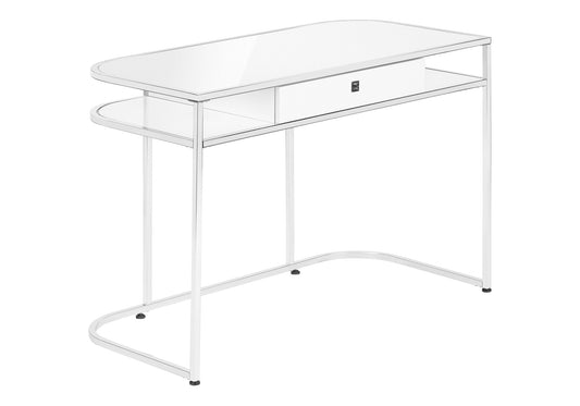 Tatayosi 48 Inch White Gloss Computer Desk with Chrome Frame and Storage