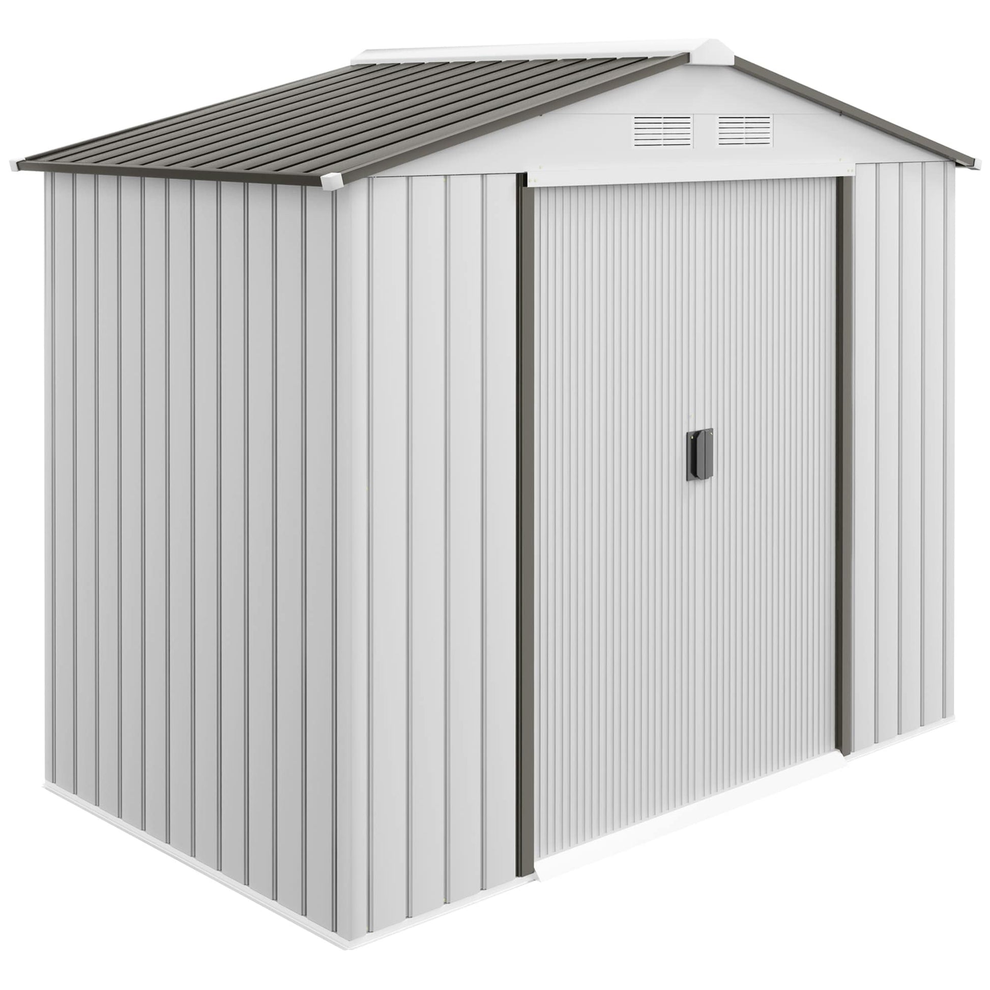 Outsunny  7ft x 4ft Outdoor Storage Shed Garden Tool Metal Shed with Foundation Kit Double Lockable Door Air Vents and Sloping Roof for Backyard Patio Lawn White