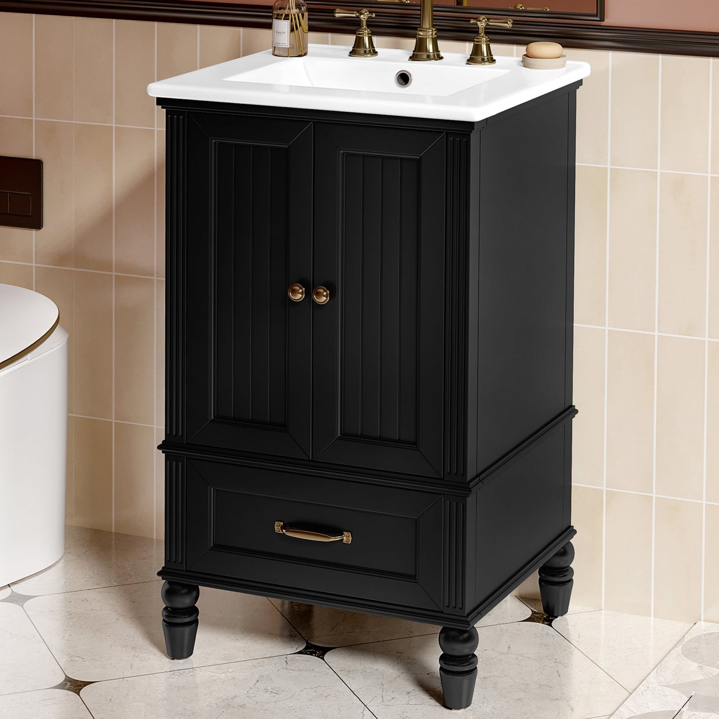 WELLFOR Unassembled Bathroom Vanity 20-in Black Single Sink Bathroom Vanity with White Ceramic Top