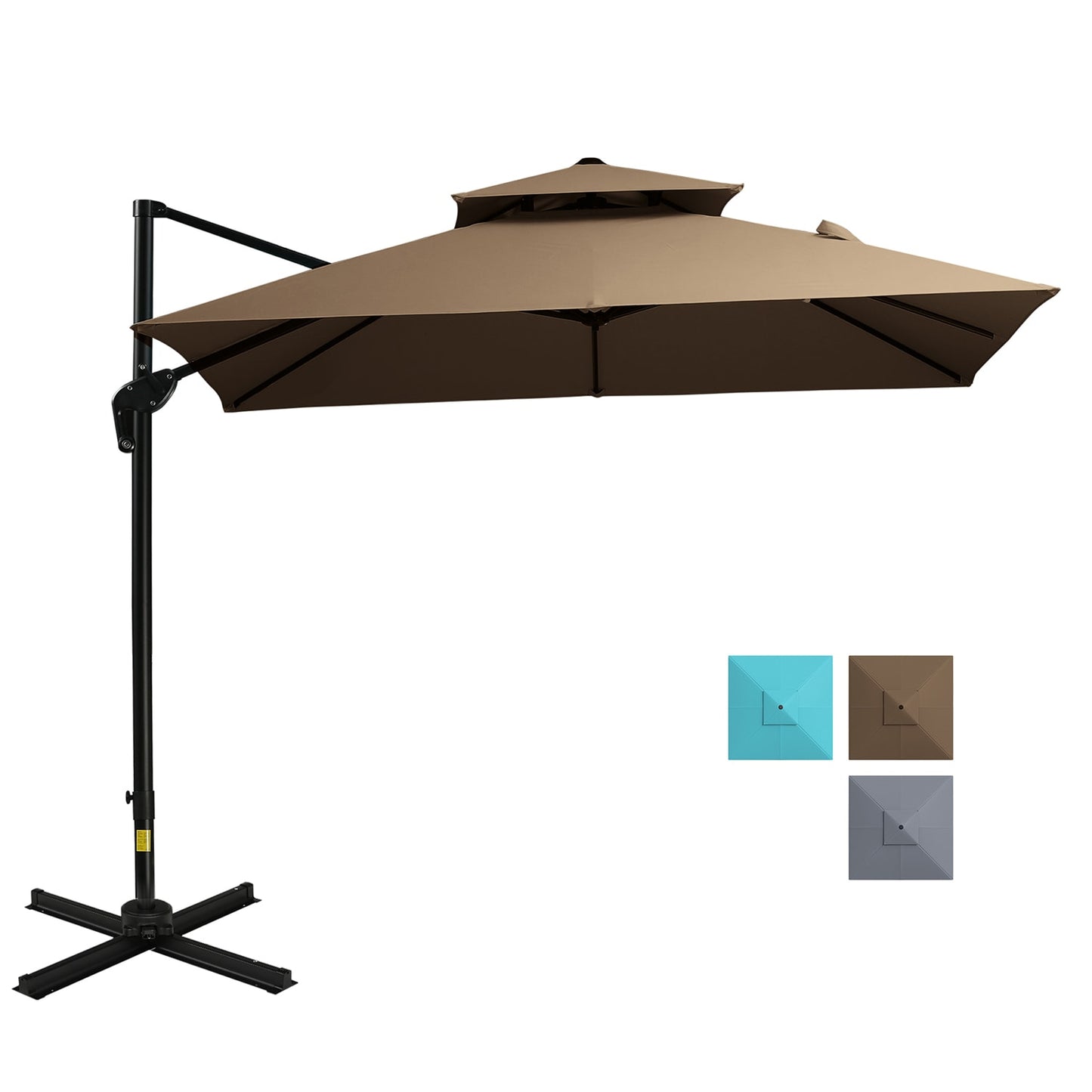 GZMR 9.8-ft Steel Brown Crank Cantilever Patio Umbrella with Base