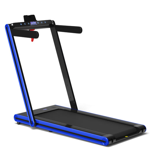 Slickblue 2 in 1 Foldable Treadmill with Dual LED Display Incline Adjustment for Home or Office Running and Walking- Blue