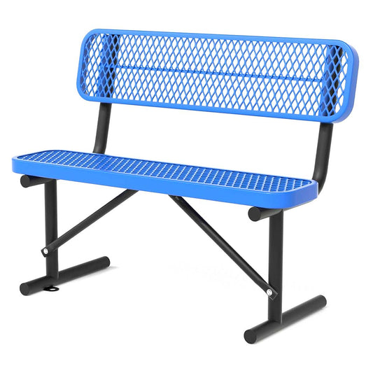 Aoibox  4 Feet Heavy Duty Metal Park Bench for Outside with Backrest Portable Frame Commercial Benches for Shopping Malls Stores Parks Patios Decks Blue