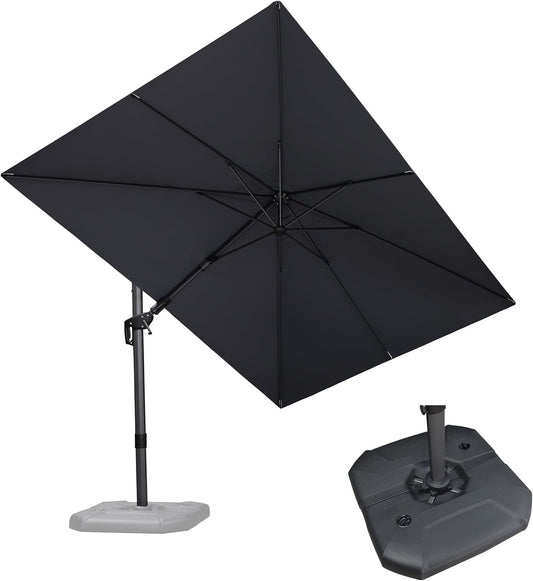 PURPLE LEAF 8-ft Aluminum Beige Crank Cantilever Patio Umbrella with Base