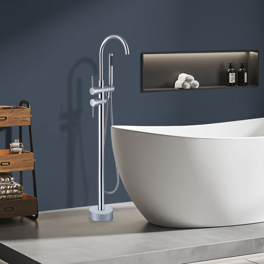 Topcraft Chrome 2-handle Freestanding High-arc Bathtub Faucet with Hand Shower