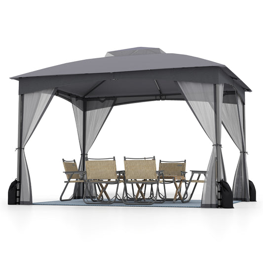Forclover 12-ft x 10-ft Patio Gazebo with Netting Walls Gray Gazebo with Soft Top Roof (Screen Included)