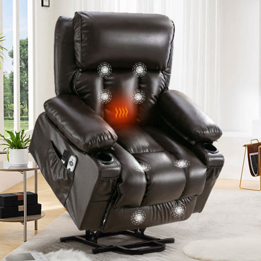 Coolbibila Brown Faux Leather Power Lift Recliner Chair for Elderly with Massage Heat and USB for Living Room