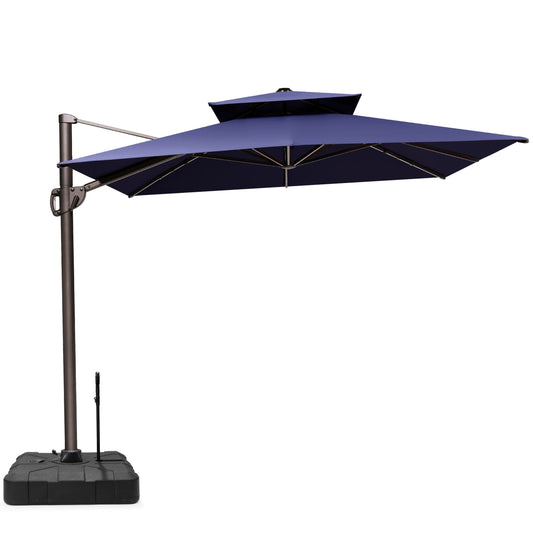 Crestlive Products 11-ft Aluminum Blue Crank Cantilever Patio Umbrella with Base