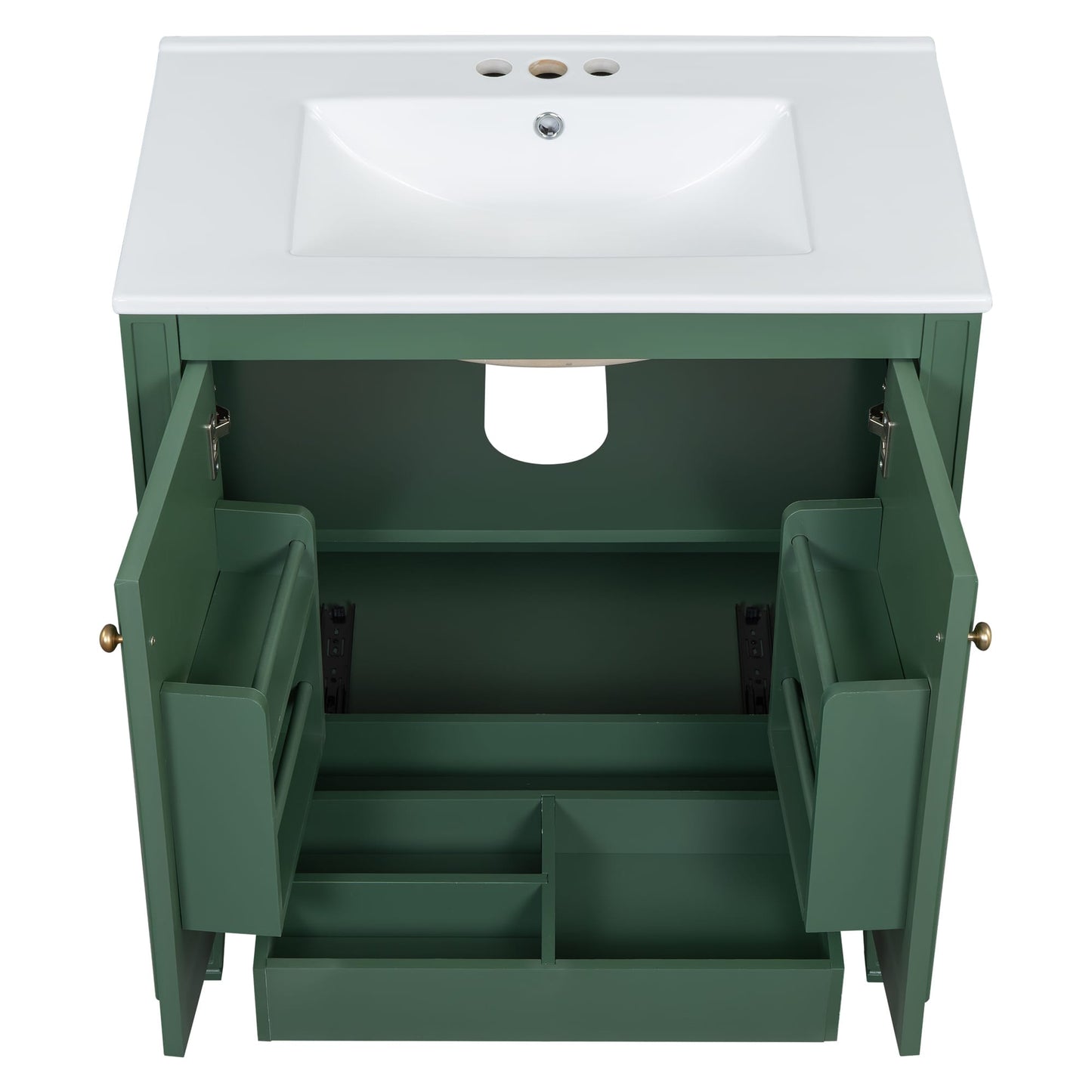 Misty Moon 30 Inch Green Bathroom Vanity with Sink Two Doors with Shelf Soft Close Door Hinges Vintage Style