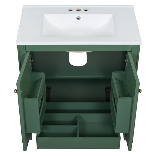 Misty Moon 30 Inch Green Bathroom Vanity with Sink Two Doors with Shelf Soft Close Door Hinges Vintage Style