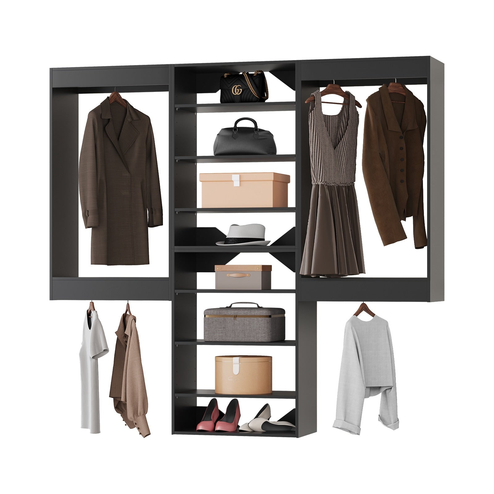 LOVMOR  60 in Black Modular Closet System Unit-Customizable Wall Mounted Walk-In Closets for Bedroom or Walk-in Closet