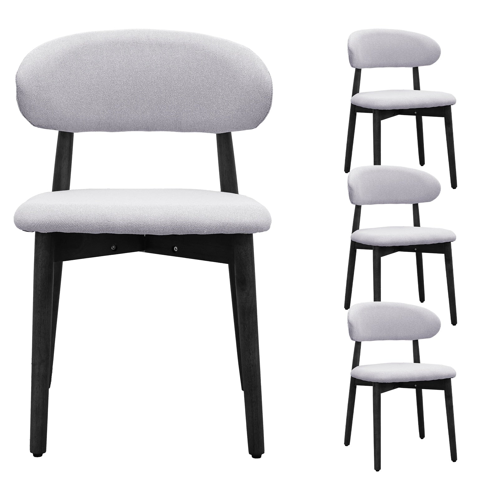 Tatayosi Washed Blue Cotton-Linen Fabric Upholstered Dining Chair with Black Solid Wood Legs; Armless Chair Set of 4 for Kitchen; Restaurant; Living; Meeting Room