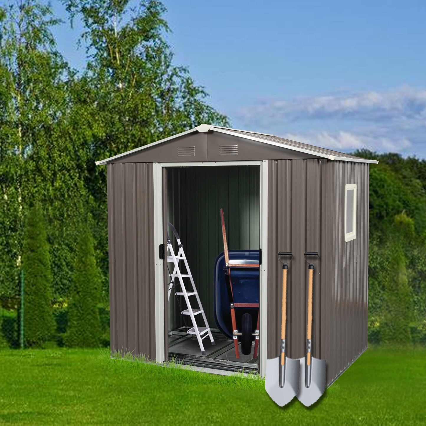 Tatayosi 6ft x 5ft Outdoor Metal Storage Shed gray With window