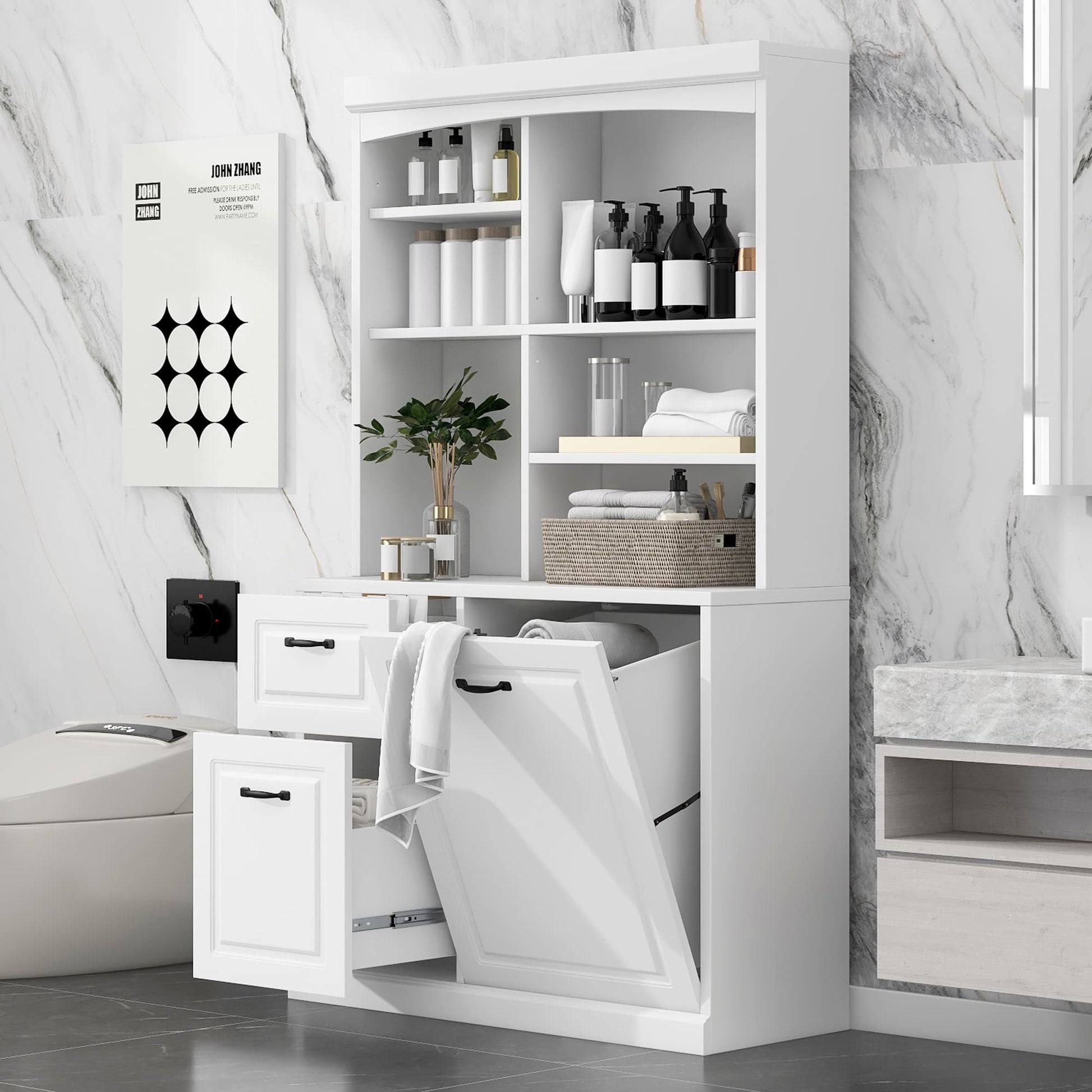 Lycvki Bathroom Vanity 16.5-in x 70.9-in x 35.4-in White Soft Close Bathroom Wall Cabinet