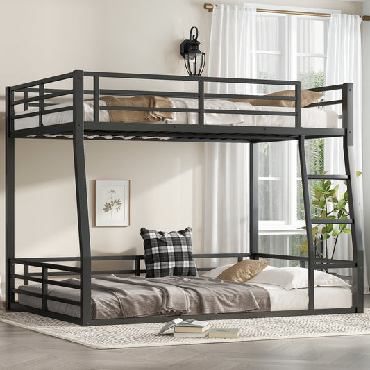 Tatayosi Full XL over Queen Metal Bunk Bed Space Saving Noise Reduced No Box Spring Needed for Teens Adults Black