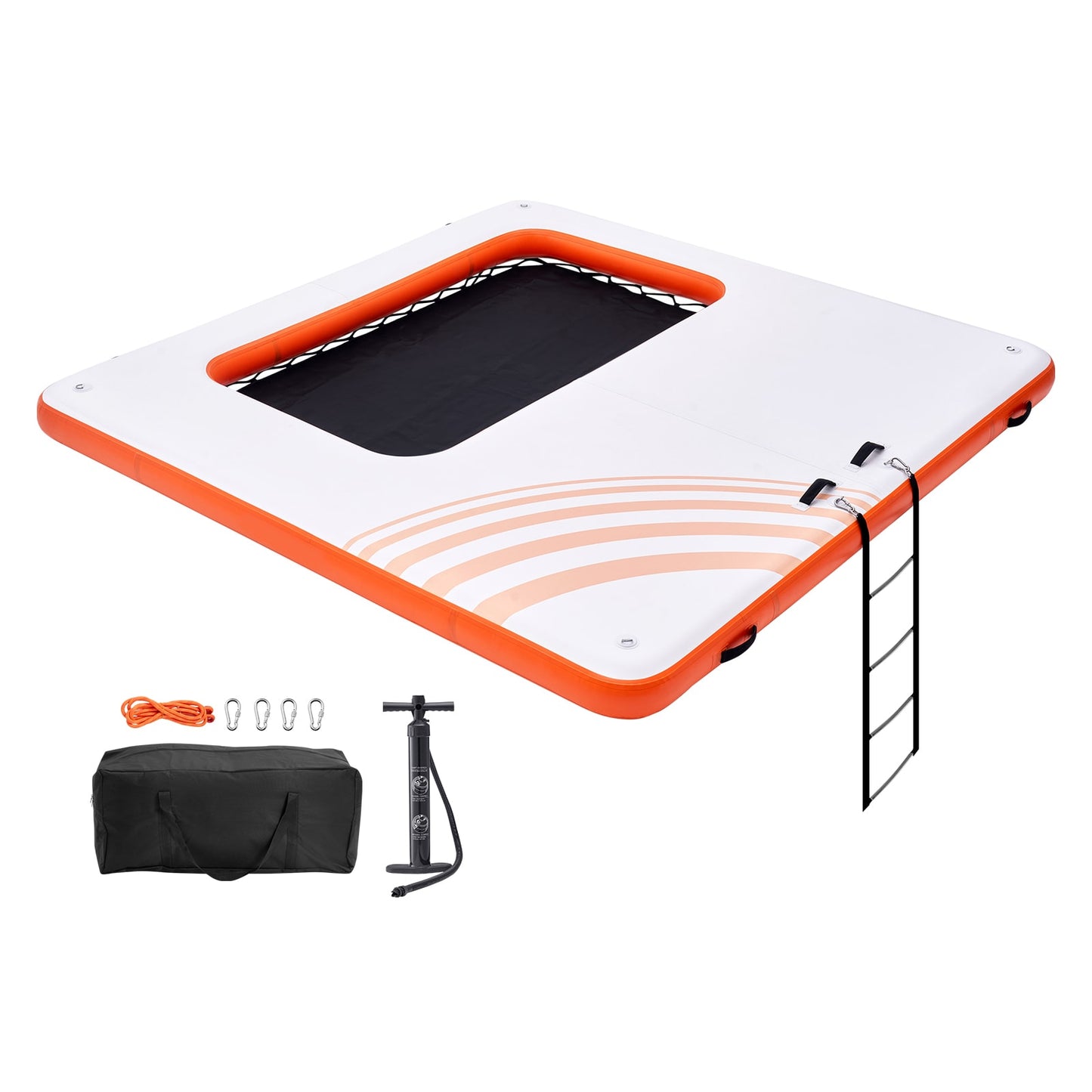 VEVOR Inflatable Floating Dock  10x10FT Inflatable Dock Platform with 4X7FT Trampoline Mesh Pool  Non-Slip Floating Platform Water Mat with Portable Bag and Detachable Ladder for Pool Beach Relaxation