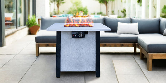 LOVMOR 25 inch H Outdoor Patio Propane Gas Fire Pit Table 50000 BTU High temperature resistant carving process Environmental materials Charcoal grain effect