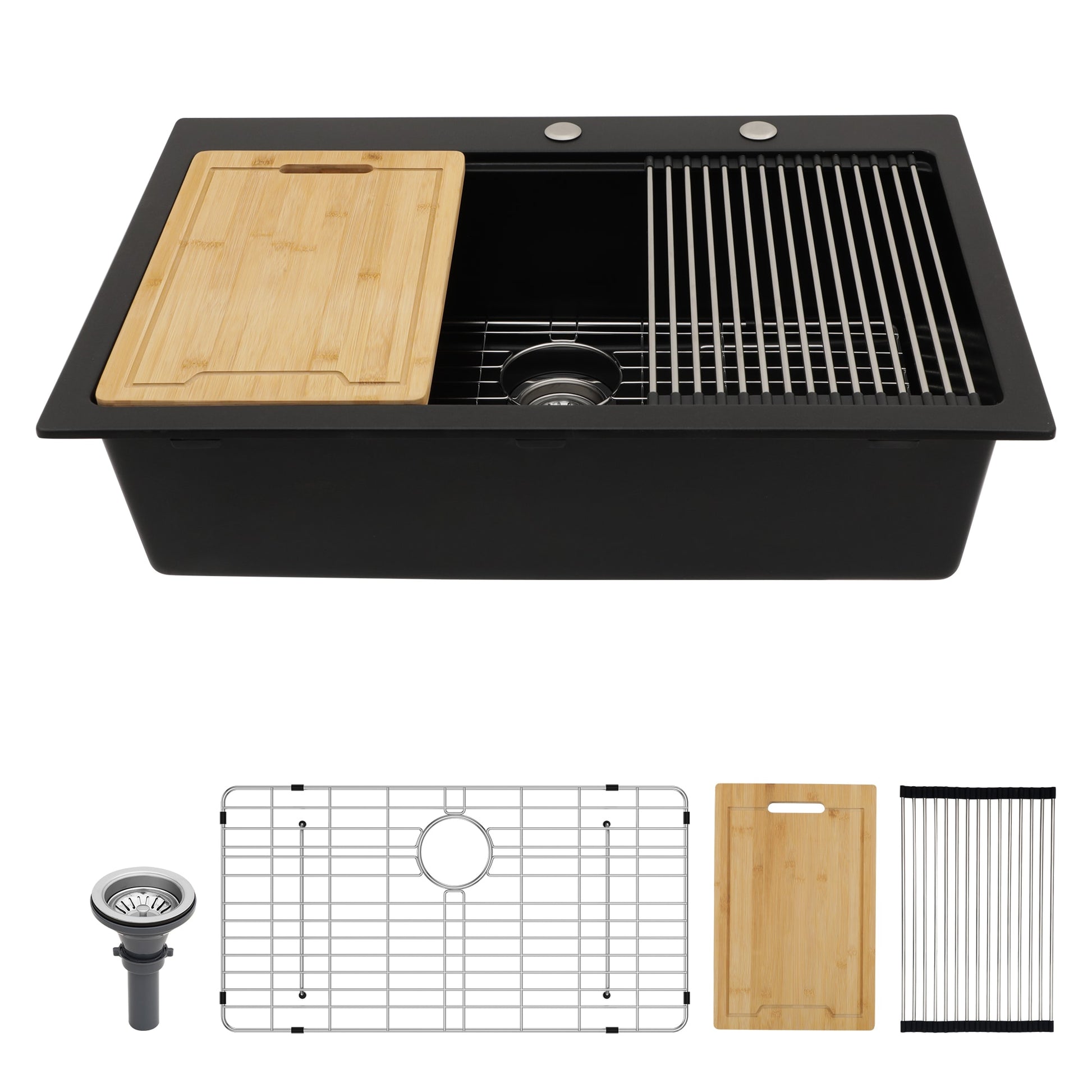 LIVIZA Granite Composite Kitchen Sink Drop-in 33-in x 22-in Quartz Single bowl Workstation Kitchen Sink with Drainboard