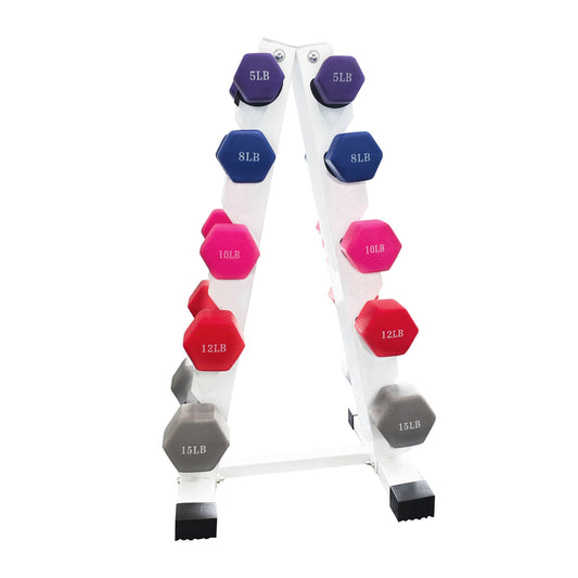 Tatayosi 6-10 Pair Iron and Rubber Dumbbell Set 5-15 lbs Hand Free Weight for Strength Hex Coated Encased Weights with Vertical Storage Rack Home Gym 5-15 lb