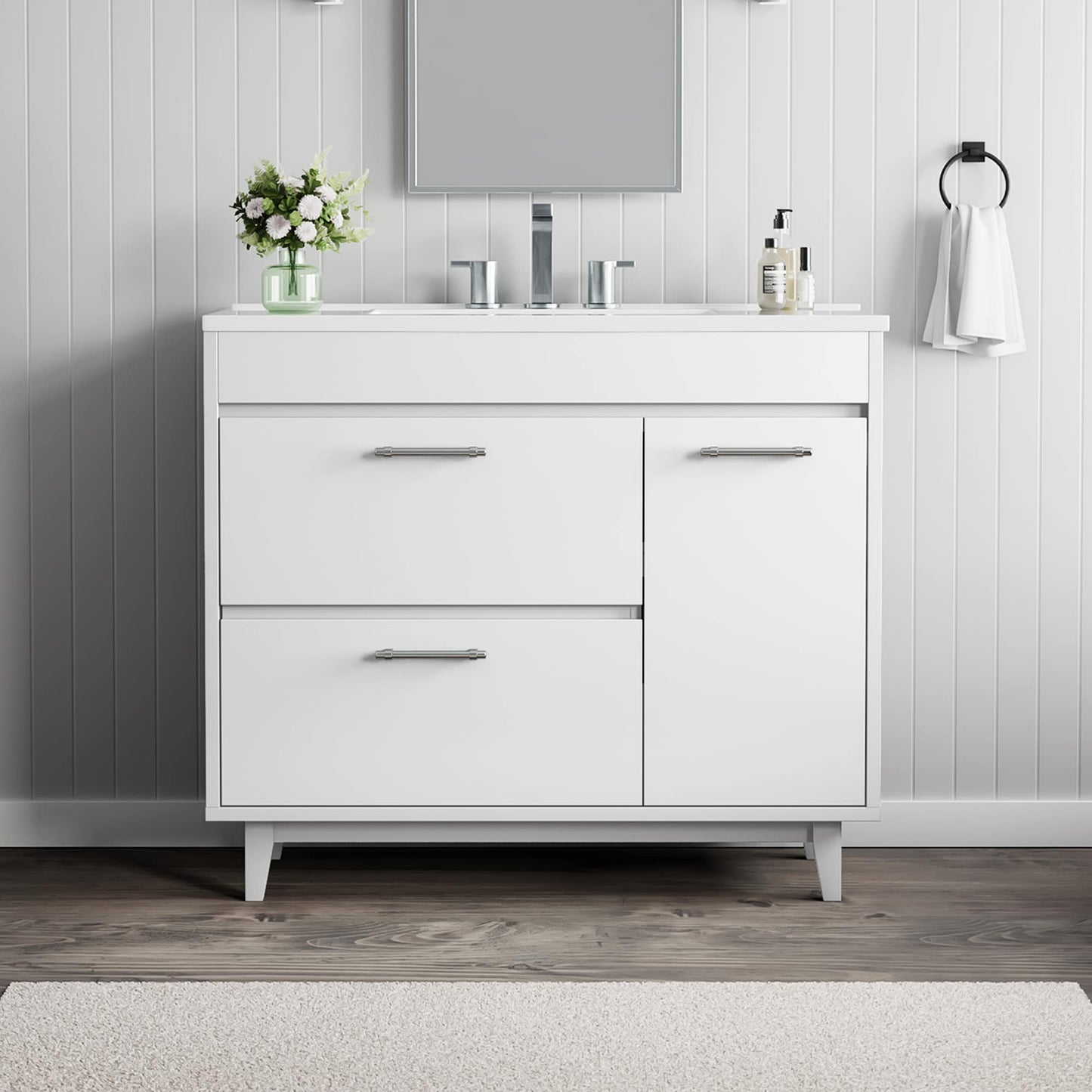 JEAREY 37-in White Undermount Single Sink Bathroom Vanity with White Cultured Marble Top