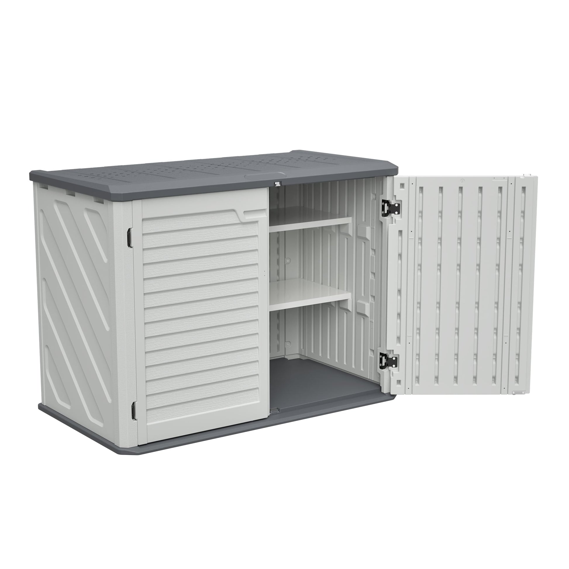 LOVMOR Horizontal Storage Shed Removable Shelf Large Lockable Weather Resistant HDEP Plastic 28 Cu.ft Ivory White