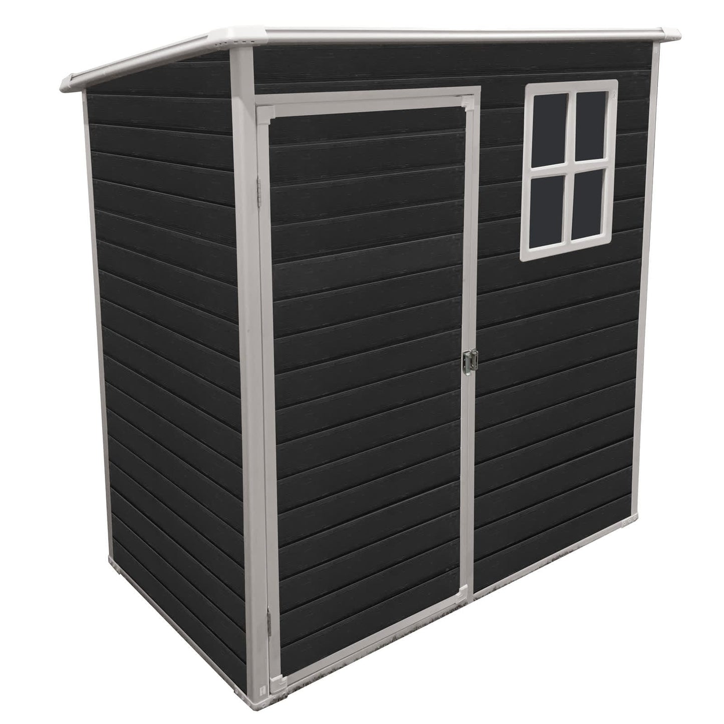 Vynxaria  5x3FT Outdoor Plastic Storage Shed with Floor  Pad  Lockable Single Door    Side Window  Black for Small Yards
