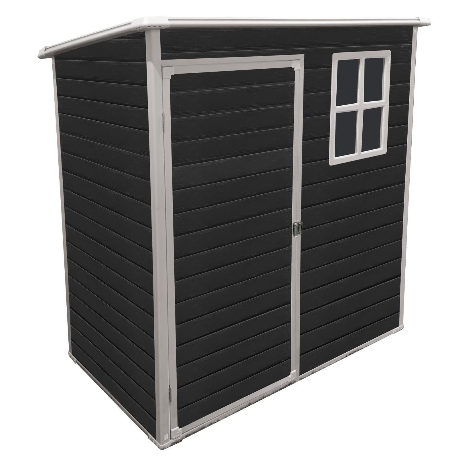 Vynxaria  5x3FT Outdoor Plastic Storage Shed with Floor  Pad  Lockable Single Door    Side Window  Black for Small Yards