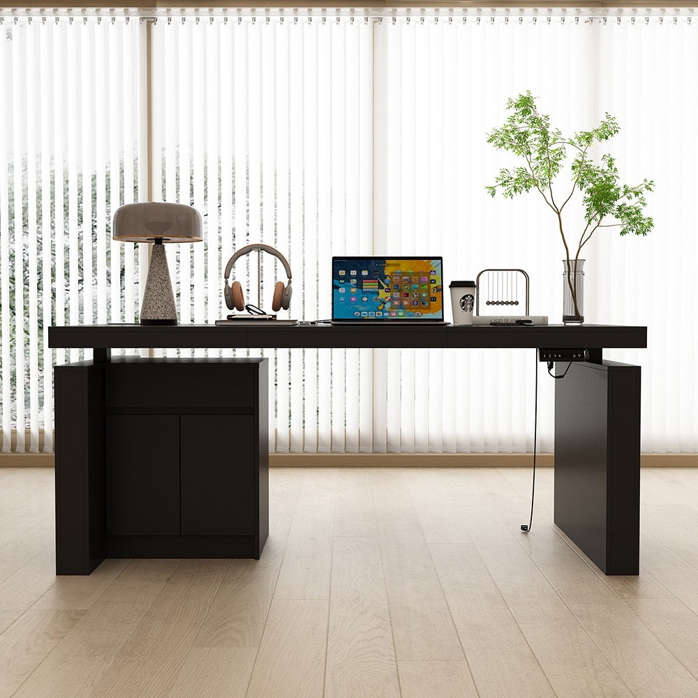 FUFU&GAGA 70.9-in Black Modern/Contemporary Computer desk Hutch Included