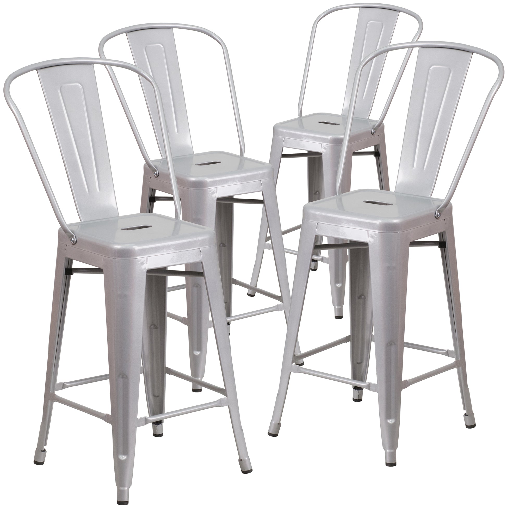 Flash Furniture Lily Commercial Grade 4 Pack 24-in High Silver Metal Indoor-Outdoor Counter Height Stool with Removable Back