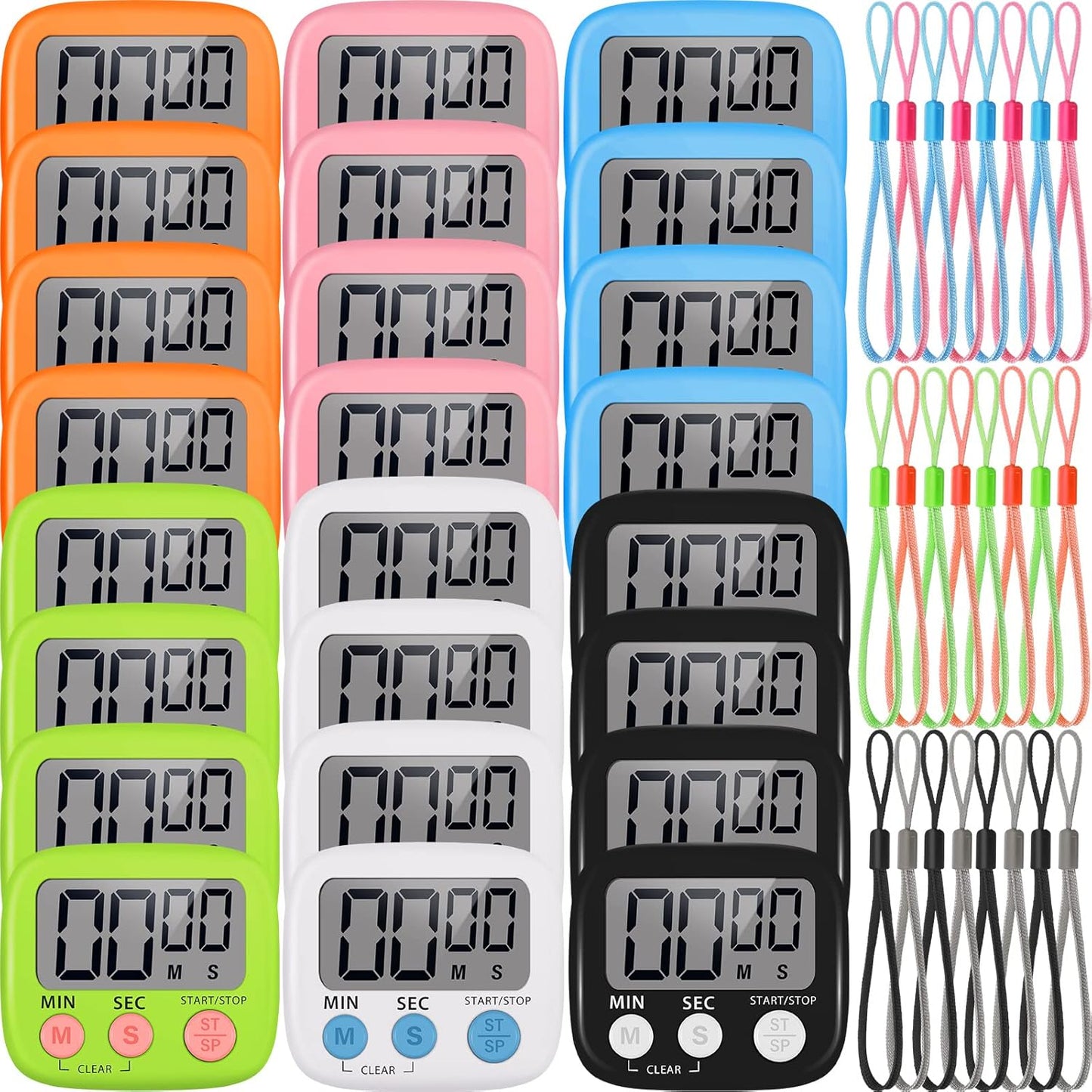 Weewooday 24 Packs Small Digital Kitchen Timer Magnetic Back and Switch Minute Second Count up Countdown Big LCD Display Loud Alarm for Teacher Cooking Baking(Colorful)