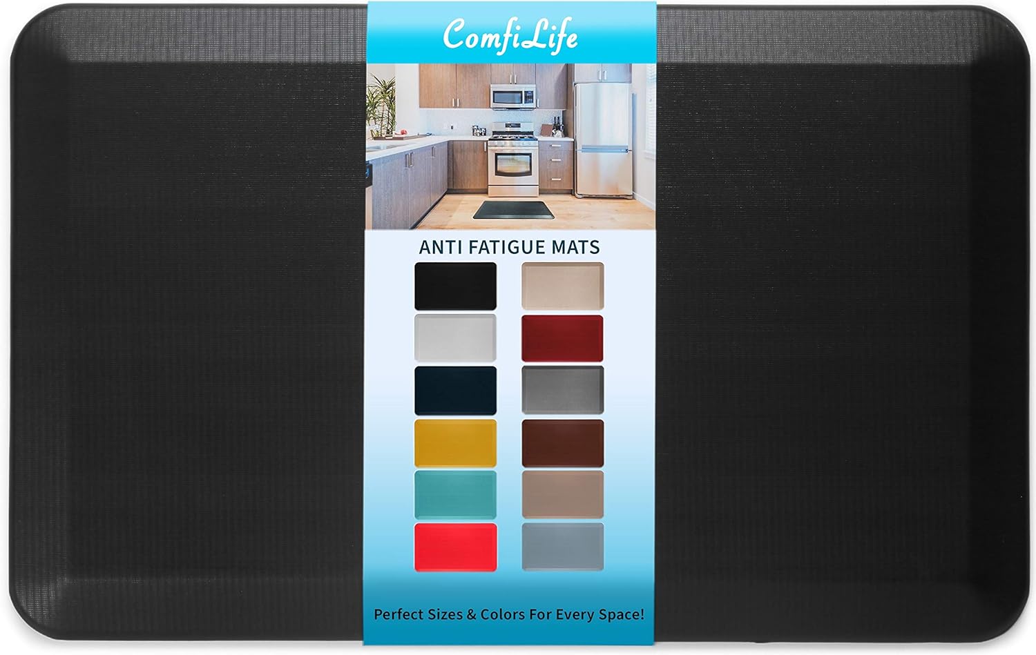 ComfiLife Anti Fatigue Floor Mat \u2013 3\/4 Inch Thick Kitchen Mats for Floor, Standing Desk Mat, Kitchen Rug \u2013 Comfort at Home, Office \u2013 Durable \u2013 Stain Resistant \u2013 Non-Slip Bottom (20" x 32", Black)