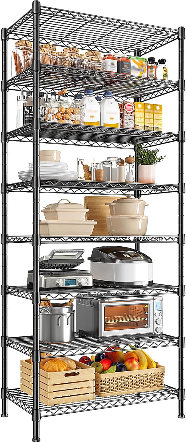 8 Tier Wire Shelving Unit Storage Shelves Loads 1200LBS,Adjustable Metal Shelving and Storage Wire Rack Pantry Shelves Commercial Shelf for Closet Kitchen Bathroom Office 72''H X 13.8''D X 23.6''W