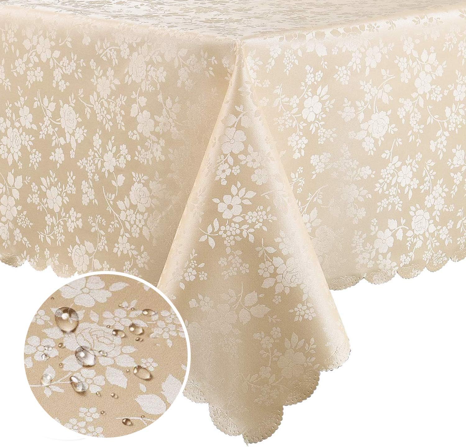 Smiry Rectangle Table Cloth, Waterproof Heavy Duty Vinyl Tablecloths, Wipeable Washable Table Cover for Kitchen and Dining Room (Beige, 60" X 120")