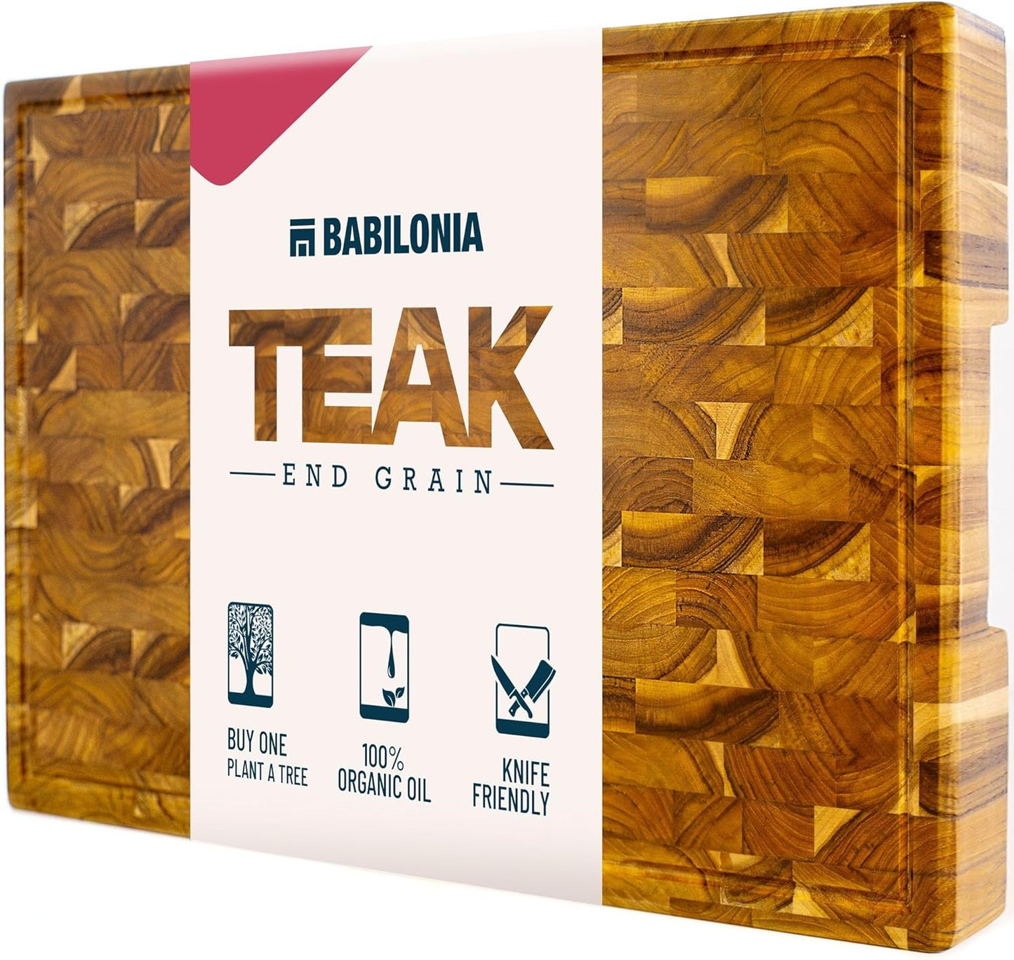 Teak Cutting Boards for Kitchen (ExtraThick 1.7"). Premium Quality Butcher Block, Charcuterie Board. Heavy Duty End Grain Wood Chopping Board 15.7"L x 10.2"W with Handle (Oil bottle & Plate included)