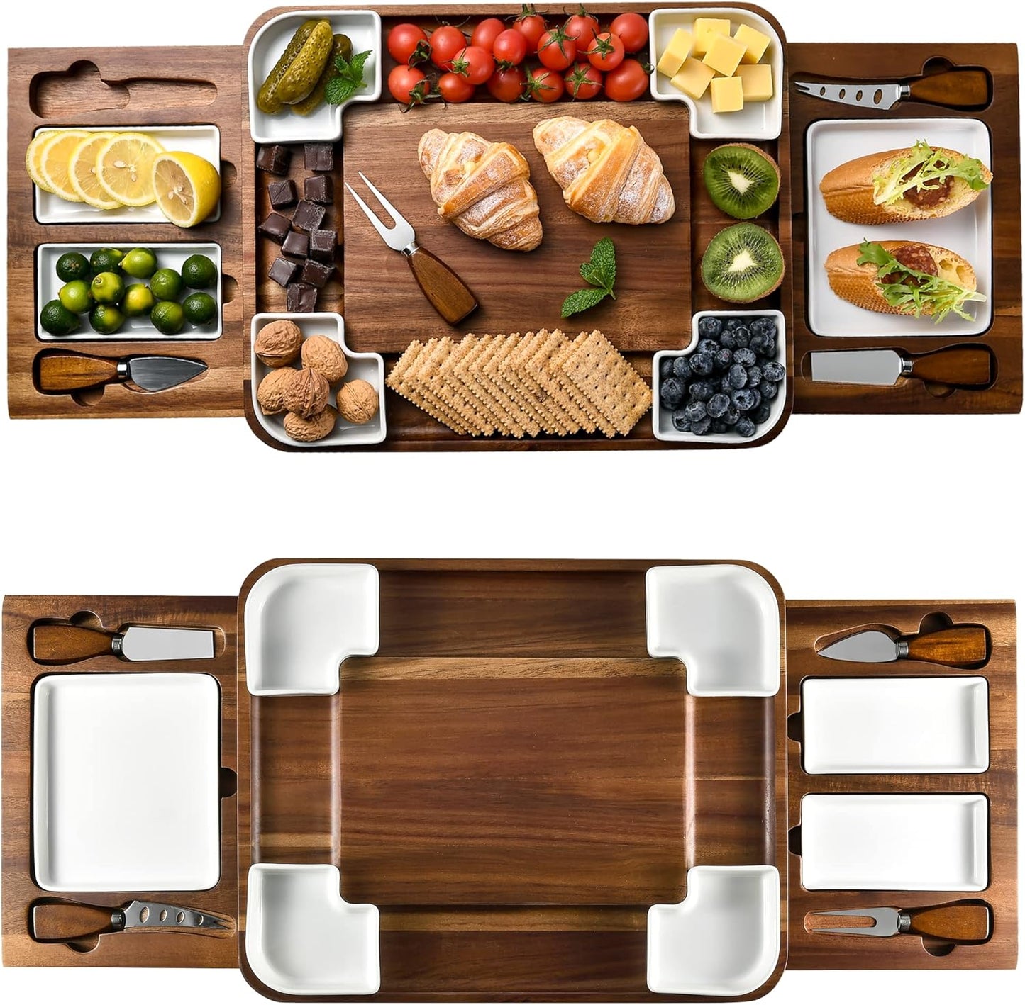 Shanik Upgraded Acacia Cheese Board Set, Square Shaped Charcuterie Set, Cheese Platter, Handcrafted Design and Stainless Steel Cutlery Set - Gift for Any Occasion No Engraving