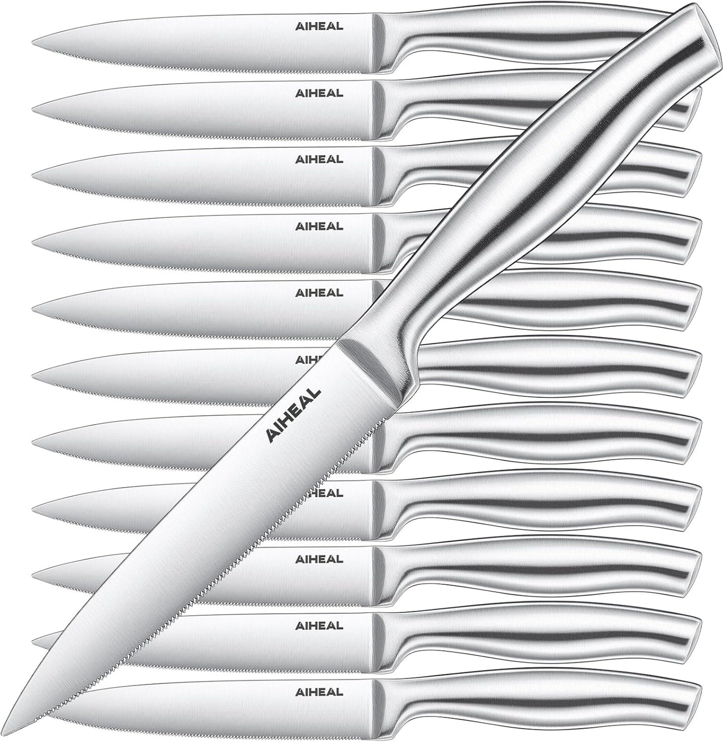 Aiheal Steak Knives, Stainless Steel Steak Knives Set of 12, Never Needs Sharpening Dinner Steak Knife Set, 4.5 Inch Sharp Micro Serrated