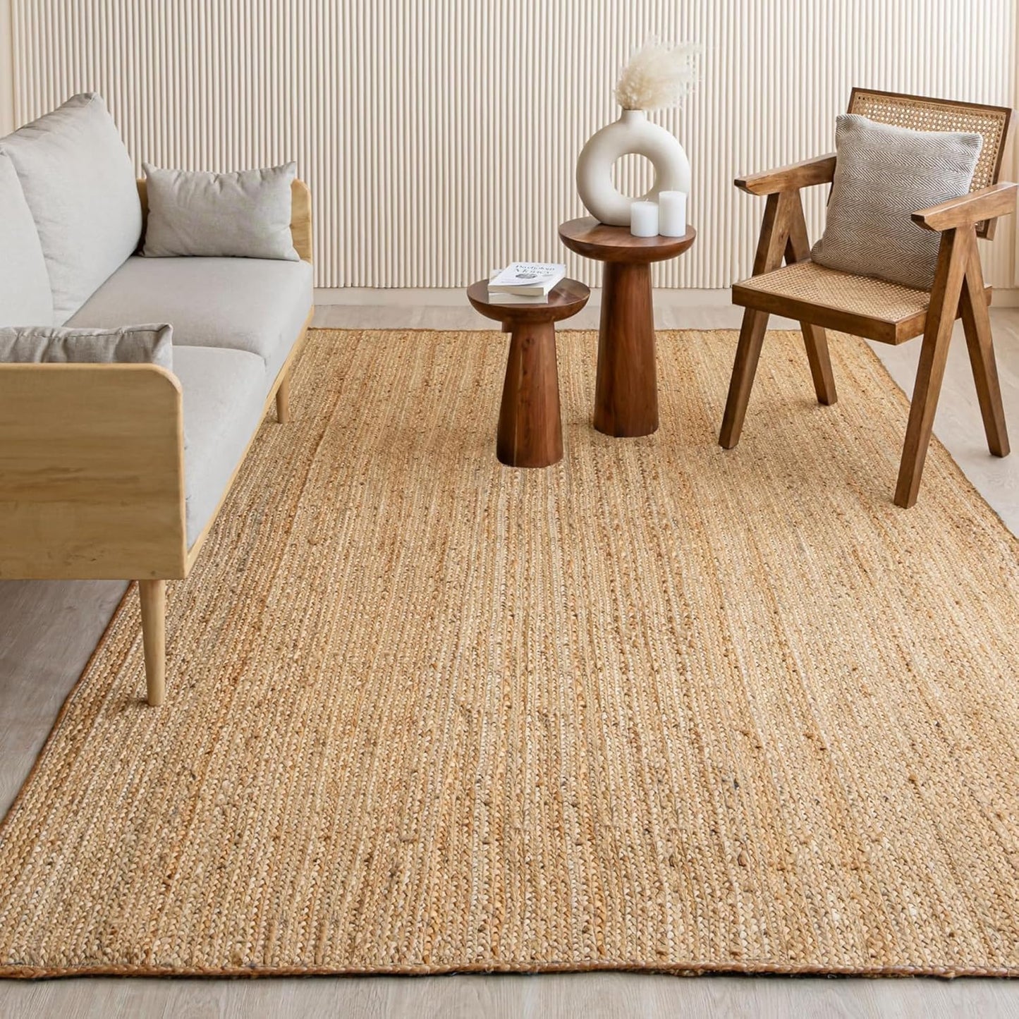 HOMEMONDE Solid Braided 8'x10' Jute Area Rug Natural - Eco Friendly Premium Fiber - Durable and Reversible Handwoven Farmhouse Rugs for Living Room, Hallway, Bedroom, Dinning Room, Kitchen, Office