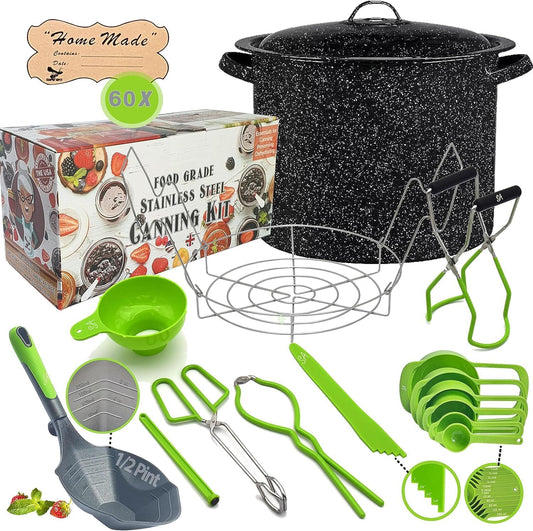 Supa Ant Canning Supplies - Water Bath Canning Pot with Rack & Lid - Starter Kits Set for Beginners - Stainless Steel Water Bath Canner Kit & Rack - Rack, XL Ladle, Measuring Cups, Kitchen Funnel