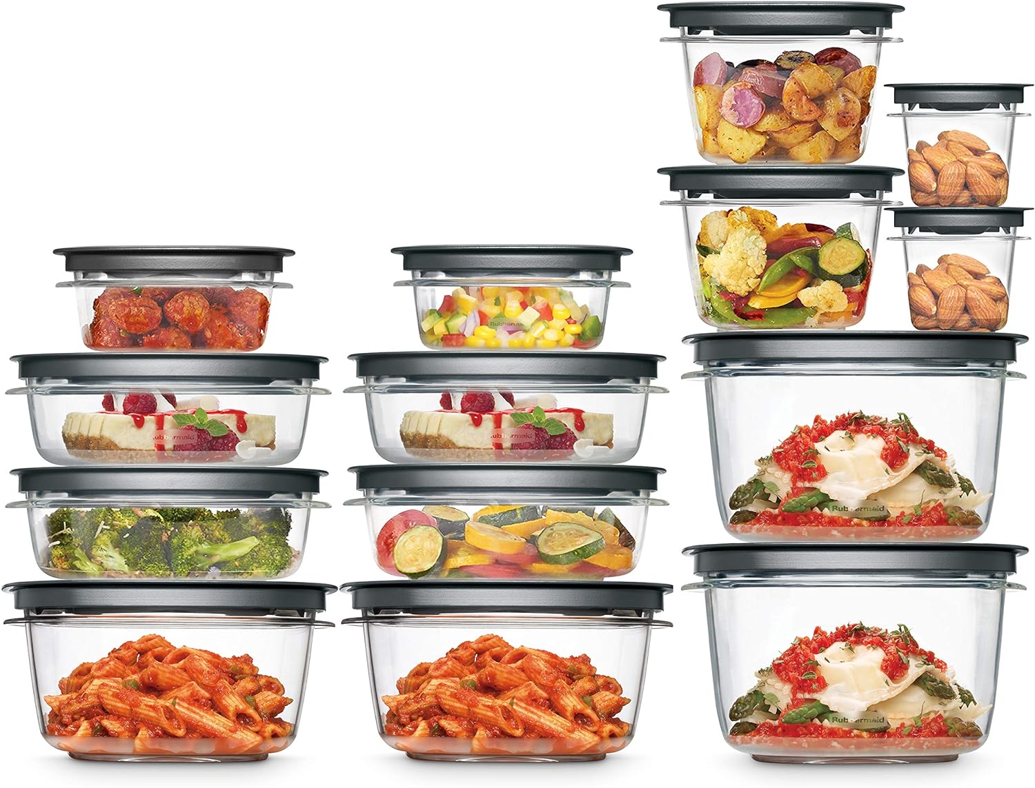 Rubbermaid 28-Piece Clear\/Grey Food Storage Containers, Premium Snap Bases, and Various Size Lids, Perfect for Meal Prep, Leftovers, and Dishwasher Safe