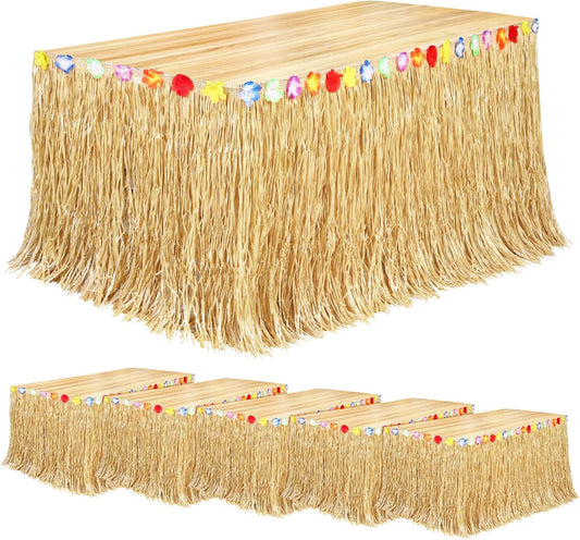 Fovths 6 Pack Luau Grass Table Skirt Natural 9 Feet x 29.5 Inch Hawaiian Table Skirt for Tropical Hawaiian Party Decorations Luau Party Costume Party, Straw Yellow
