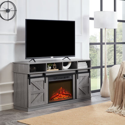 AENKYO 58" Farmhouse TV Stand with Sliding Barn Doors, Adjustable Shelves for TVs up to 65", White