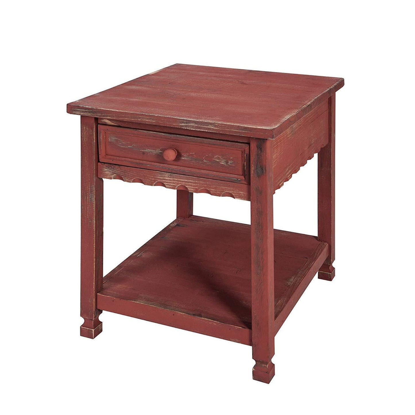 Alaterre Country Cottage End Table, Rustic Red Antique Finish